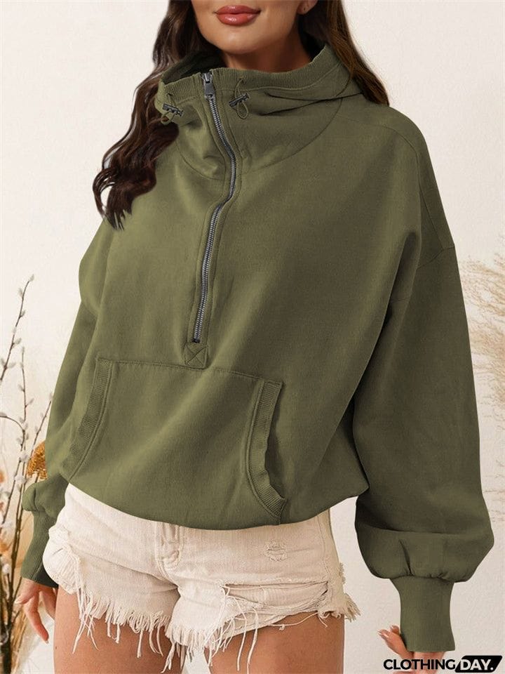 Female Trendy Long Sleeve Zipper Drawstring Sports Hoodies