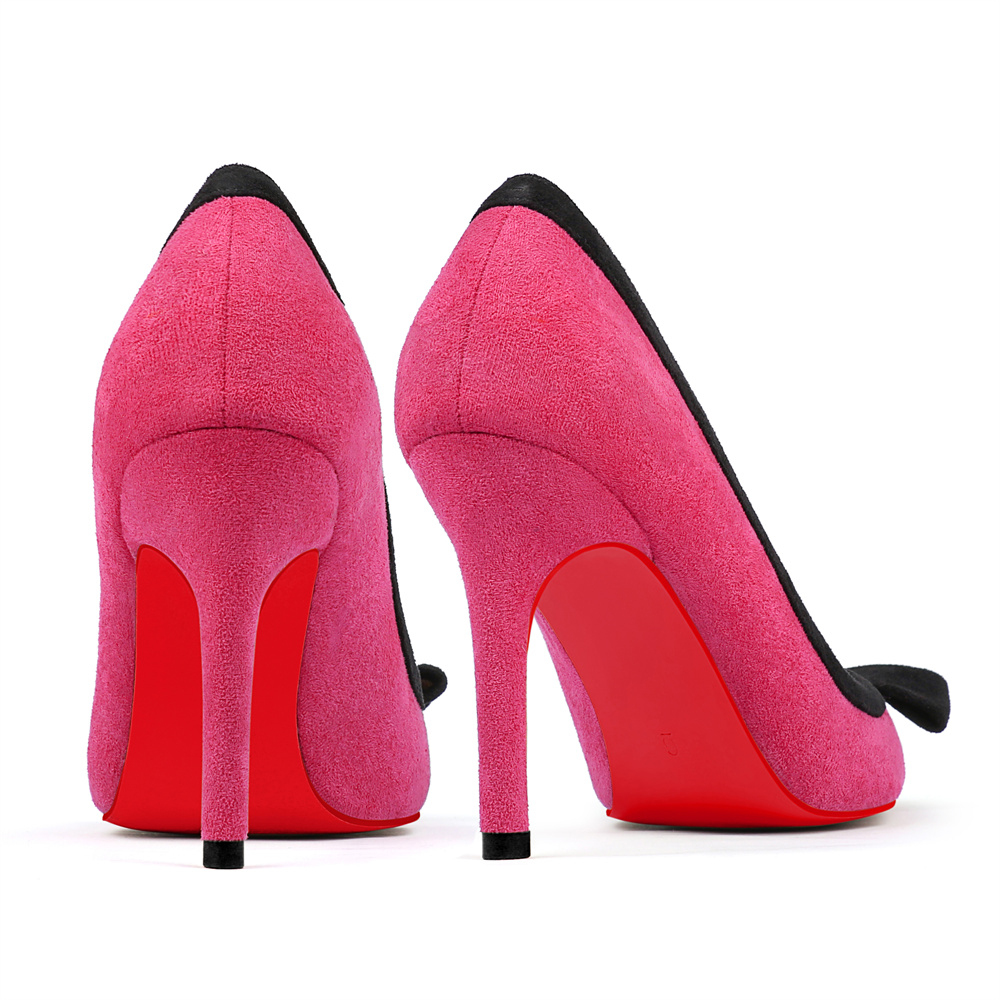90mm Women's High Heels Sexy Bow Tie Middle Heeled Red Bottom Shoes-MERUMOTE