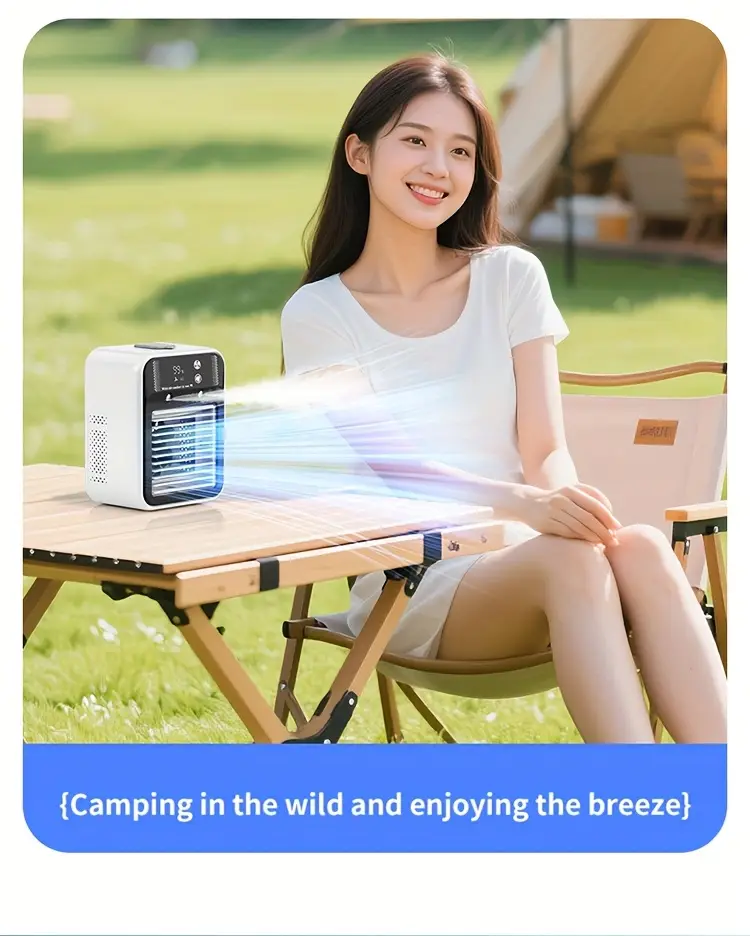 2025 new cooled fan with ice cooling portable desktop spray humidifier rechargeable or usb powered 2 battery capacity 3000mah square shape 36v or below no portable air cooler modern aesthetic durable build quality portable air cooler Product details 6