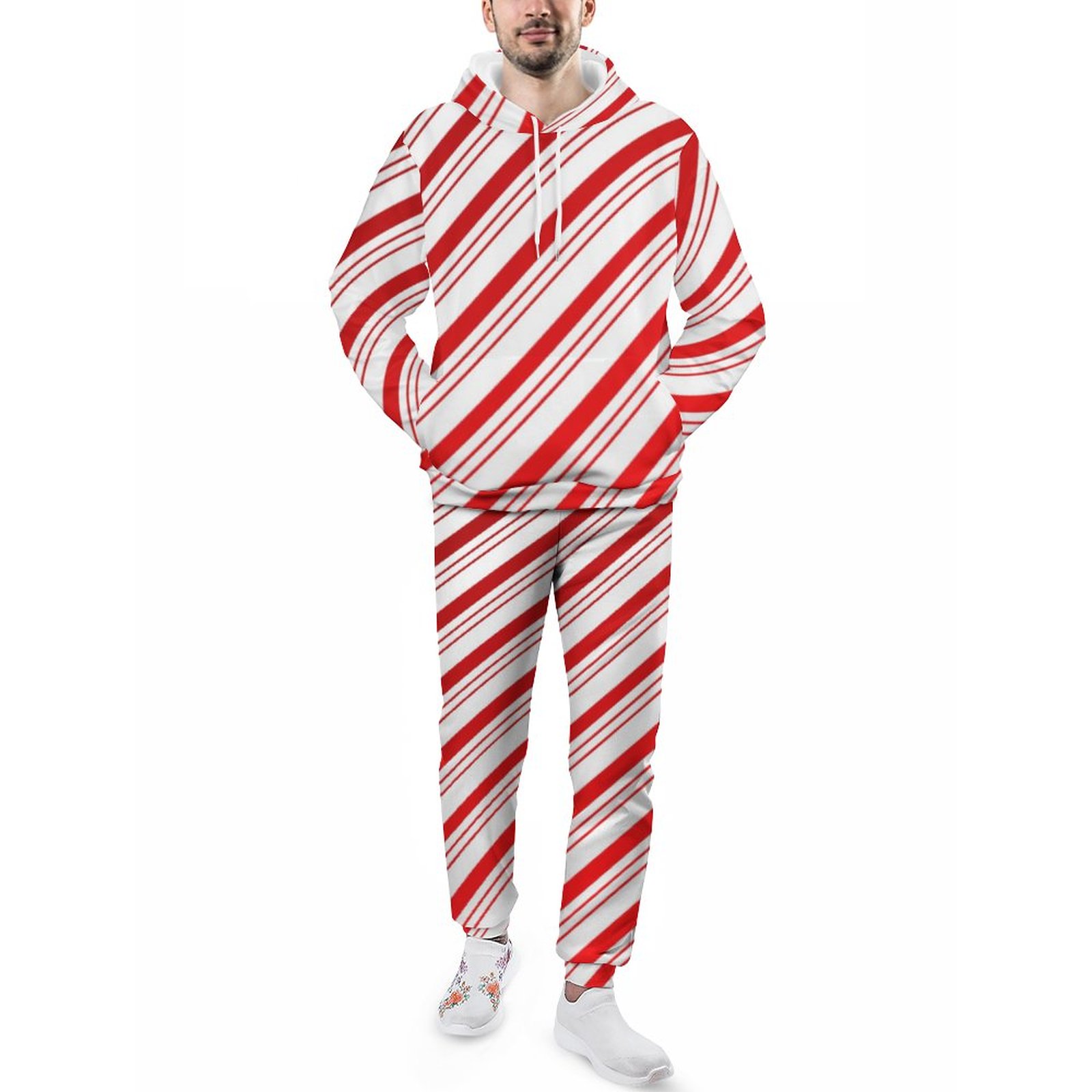 Funny Peppermint Candy Cane Men's Tracksuit 2 Piece Hoodie Sweatsuit Sets Guys Streetwear Jogging Athletic Suits S-5Xl