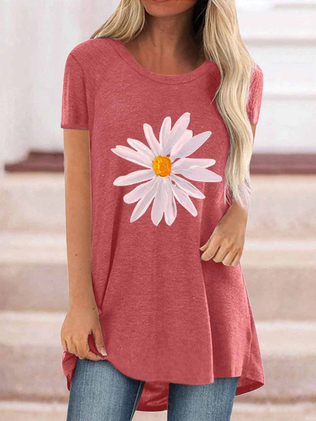 Women Half Sleeve V-neck Solid Color Dress