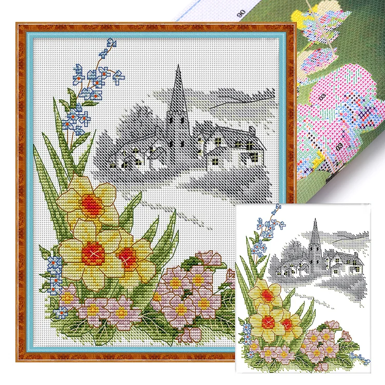 Joy Sunday Flowers Of Seasons 14CT Stamped Cross Stitch 21*22CM