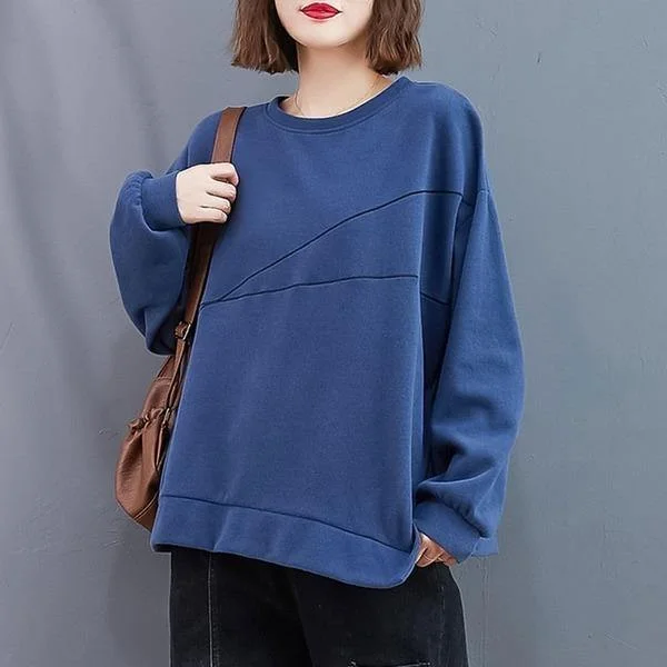 Winter Simple Style O-neck Solid Color Loose Female Pullovers Hoodies