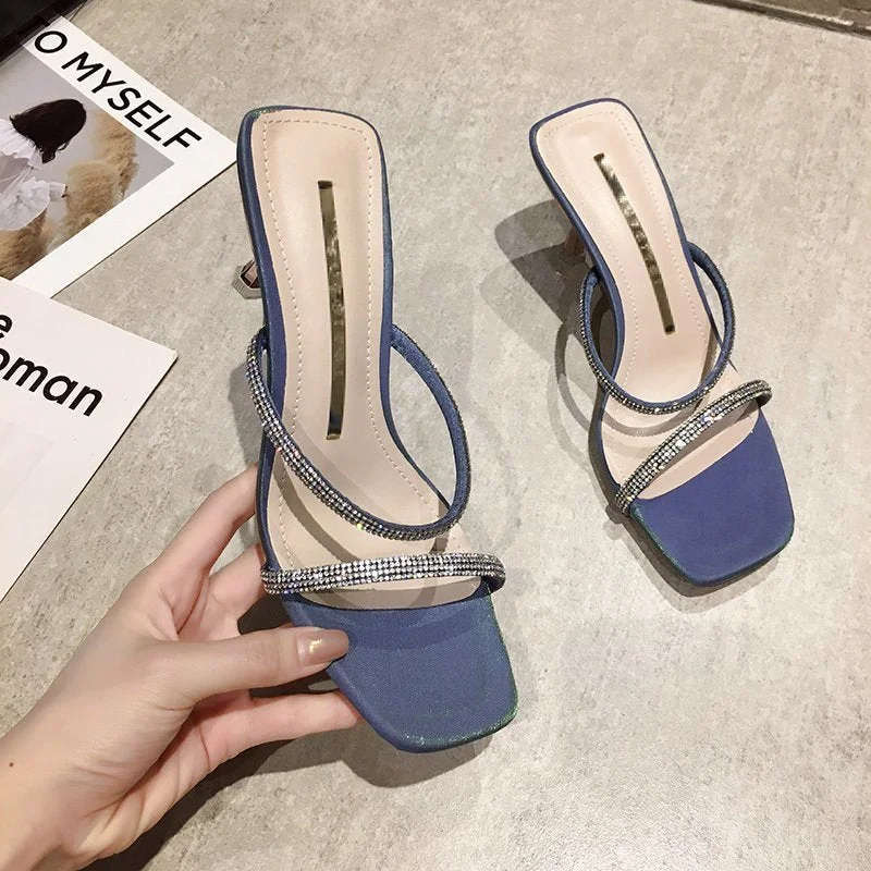 Comemore High Heels With Rhinestones Slipper Women Summer Party Shoes Woman Stilettos Fashion Elegant Women's Slippers Sandals