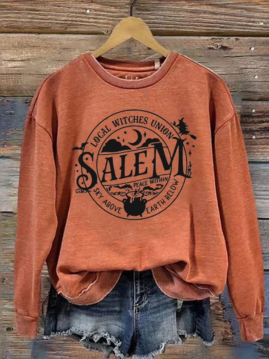 Women's Halloween Local Witches Union Sky Above Earth Below Print Casual Sweatshirt