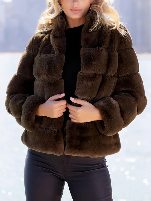 Faux fur is airy and warm ladies coat