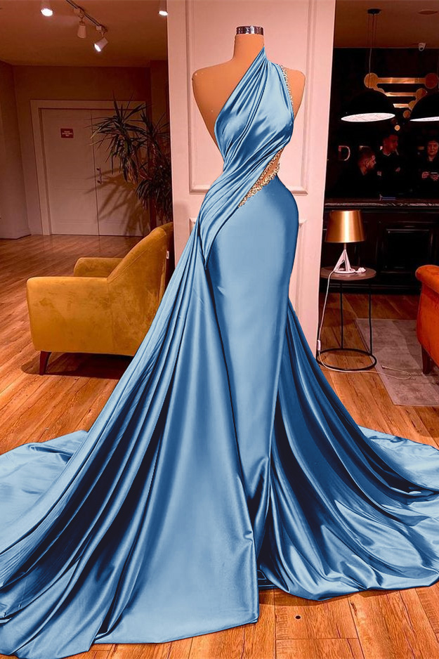 Daisda Long Beadings Mermaid Prom Dress One Shoulder With Ruffles