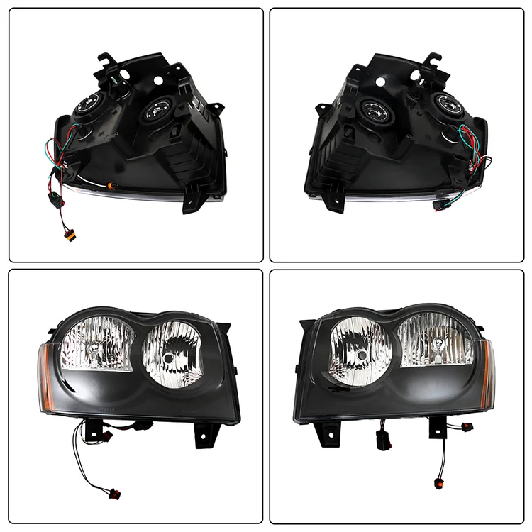 SEBLAFF 55156350AK, 55456351AK Headlight Assembly Replacement for 2005 2006 2007 Grand Cherokee Headlamp Black Driver and Passenger Side