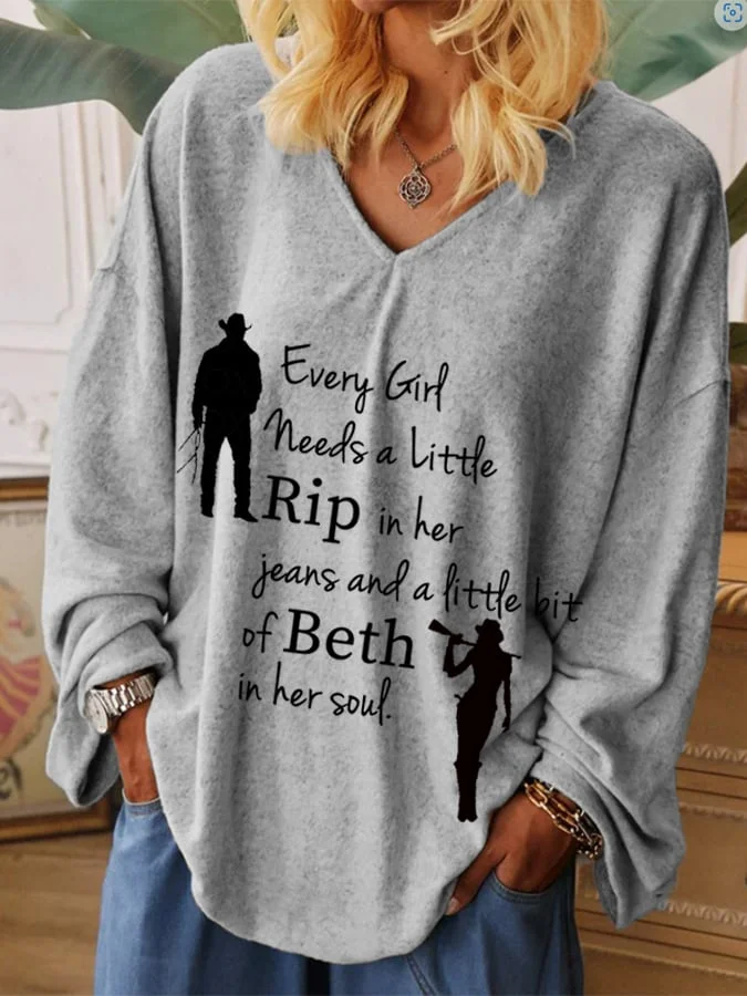 Women's Every Girl Needs a Little Rip Beth Print Casual Long-Sleeve Top