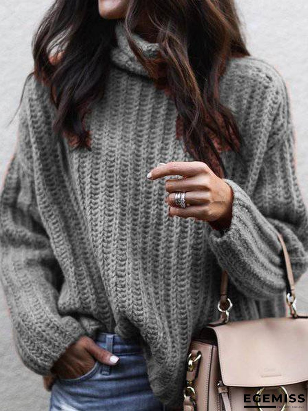 Cotton-Blend Long Sleeve Turtleneck Sweater | EGEMISS