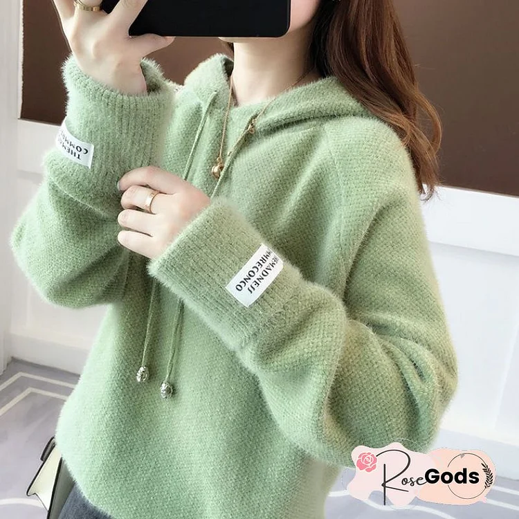 Green Long Sleeve Shift Hoodie Sweater