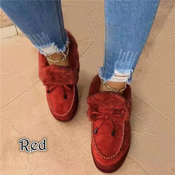 Winter Women Fashion Flat Shoes Suede Women Cute Soft Fur Padded Shoes Slip On Platform Ladies Casual Shoes