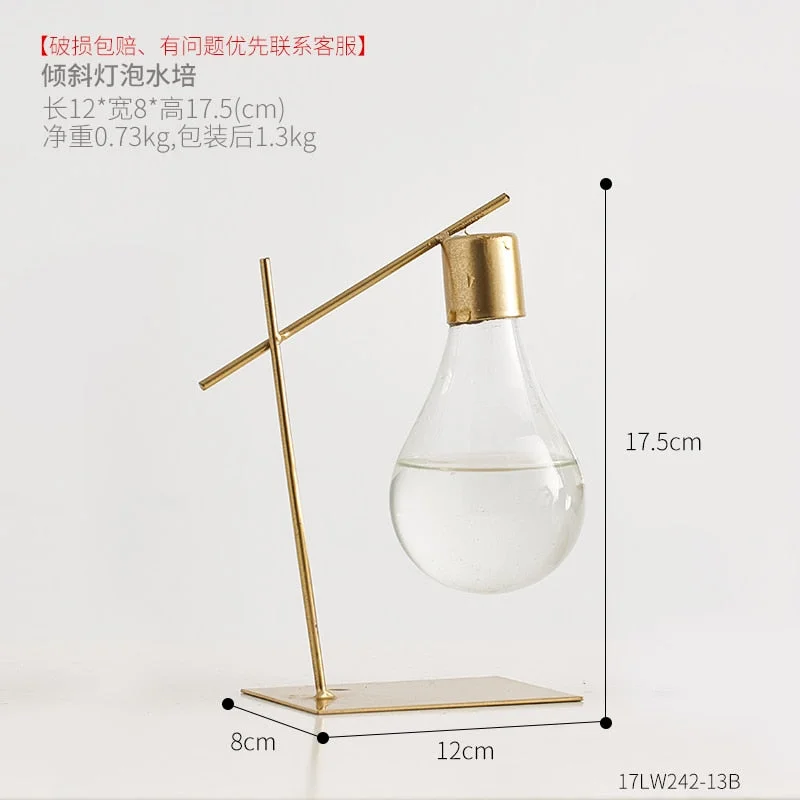 Nordic Decoration Home Transparent Hydroponic Vase Home Decoration Accessories Modern Gold Vase Terrarium Vases for Flower