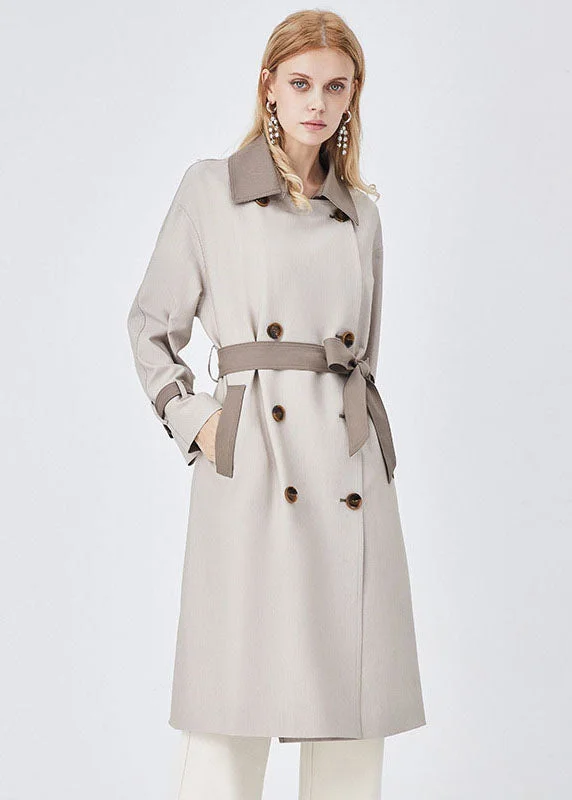 Chic Colorblock Turn-down Collar Patchwork Spandex Double Breasted Trench