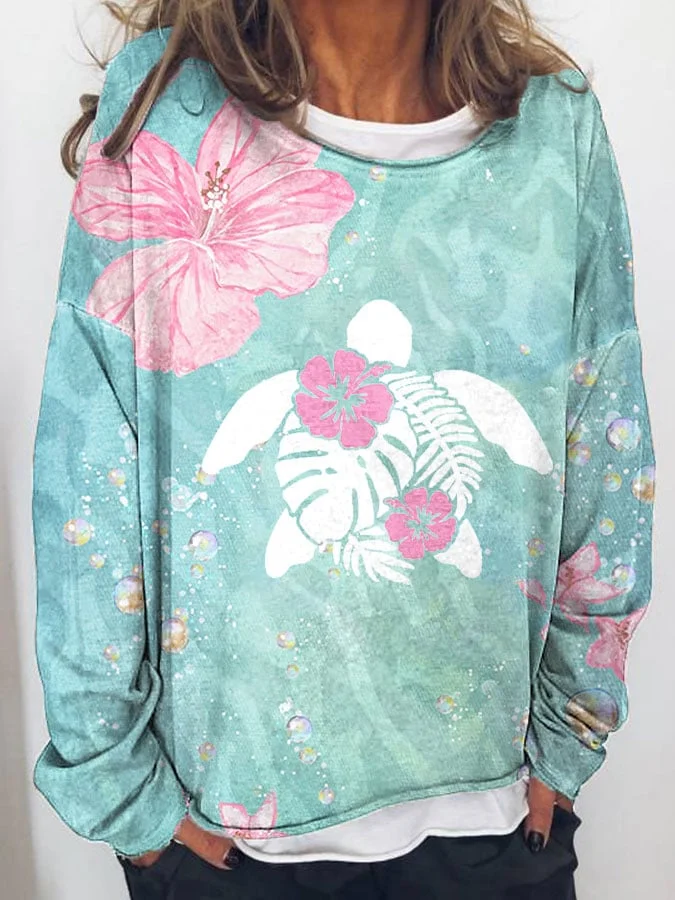 Women's Maui Hibiscus Turtle Long Sleeve Top