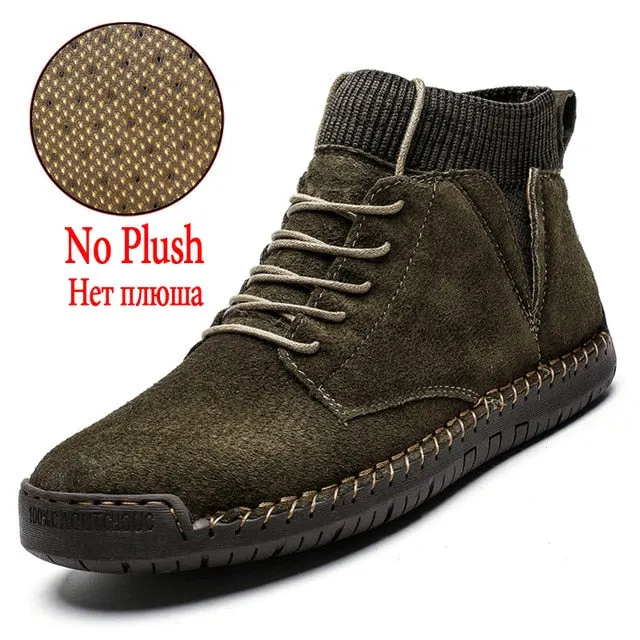 Brand Men's Snow Boots Winter Plush Warm Men Motorcycle Boots Non-slip Male Snow Boots Waterproof Autumn Man Work Shoes Hot Sale