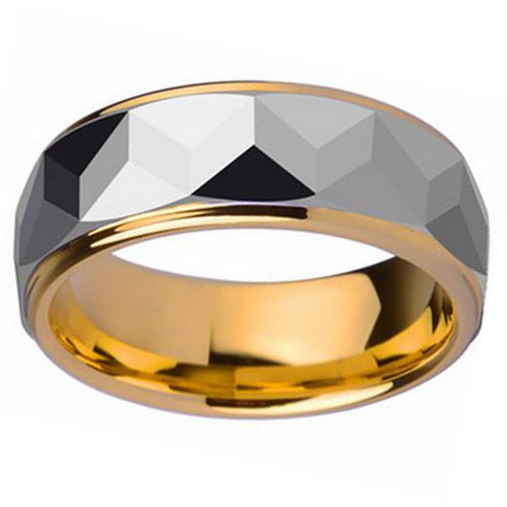 8mm Two Tone Mens Wedding Band 925 Sterling Silver Tungsten Carbide Rings