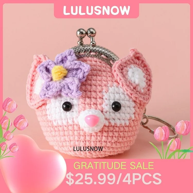 Lulusnow Handmade Pink Pig ANIMAL CARTOON Small Money Pouch Crochet Coin Purse Keychain Bag Pendant Gift for Her/Friend/Kids/Christmas/Easter