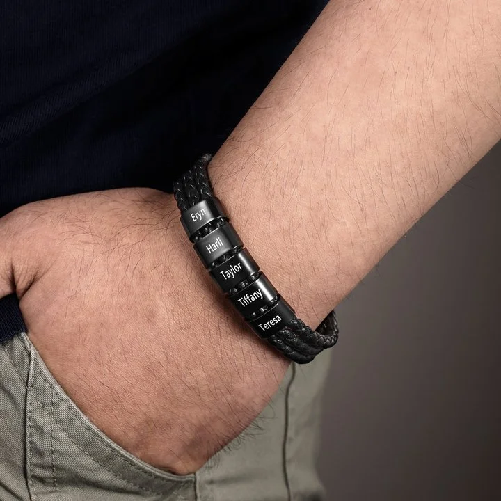 Father's Day HOT SALE-Engraved 1-8 Names Personalized Braided Leather Bracelet