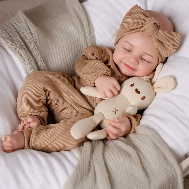 Babeside Cookie 12&ldquo;/16&rdquo; Sleeping Silicone Reborn Baby Doll in Cocoa Ribbed Lounge Outfit