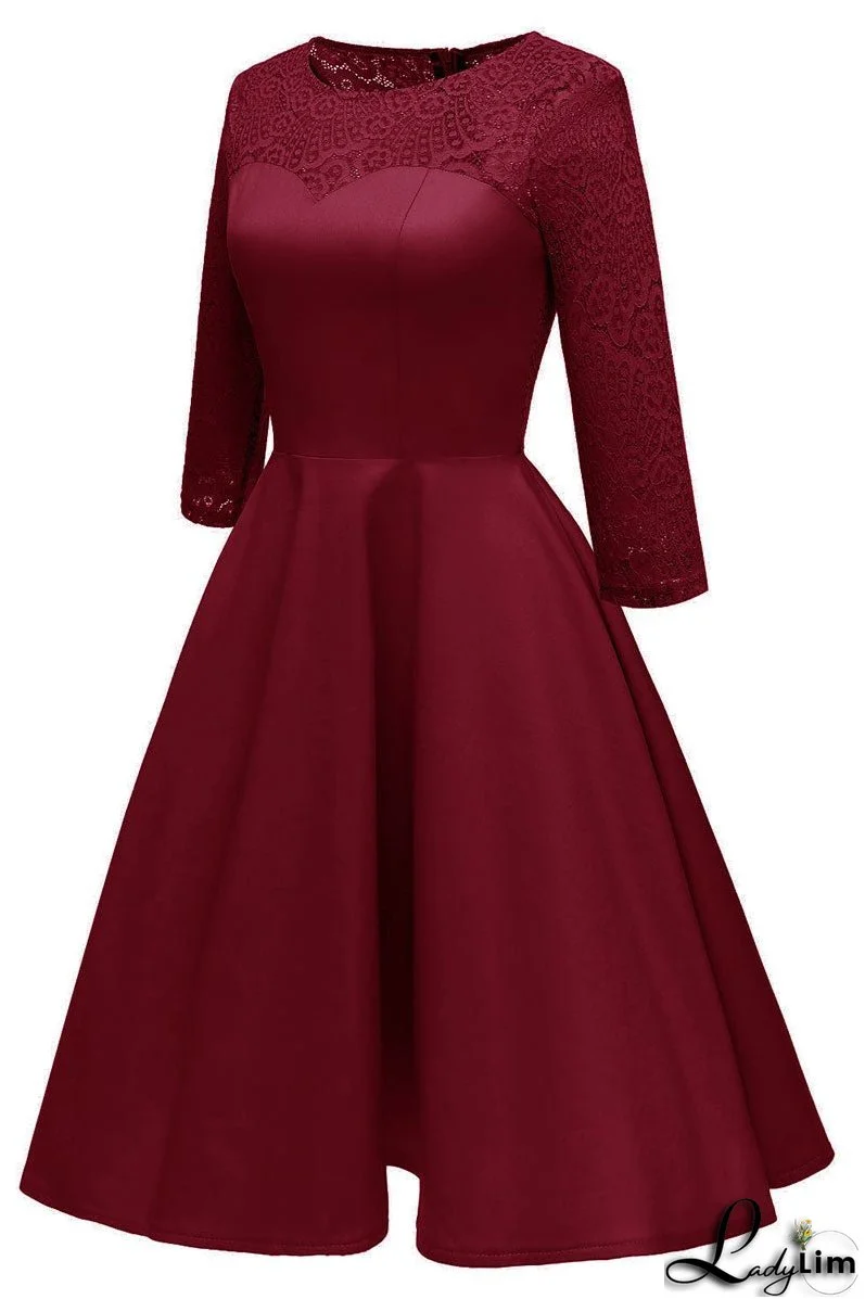 Chic Burgundy Lace Homecoming Dress With Long Sleeves
