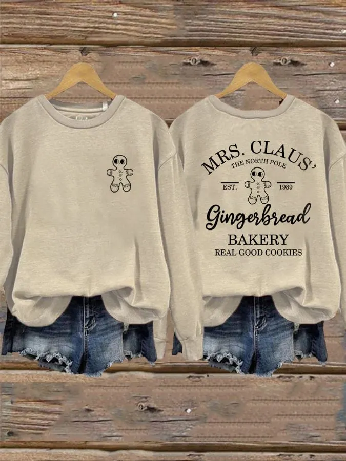 Women's Mrs Claus Gingerbread Bakery Printed Sweatshirt