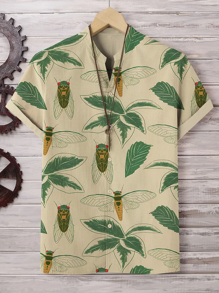 Men's Cicada Leaf Graphic Print Short Sleeve Shirt