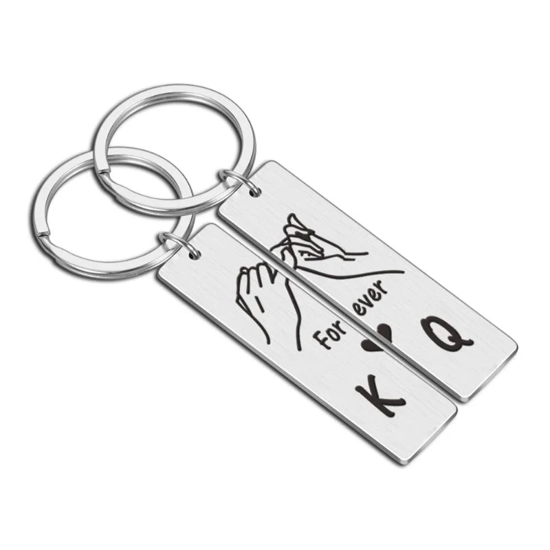 2Pcs Personalized Couples Forever Heart Initial Letter Keychains