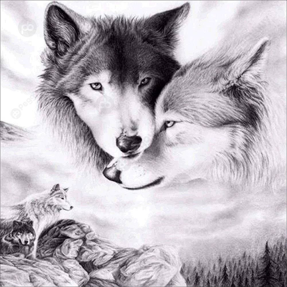 

30*30CM Round Drill Diamond Painting-Wolves, 501 Original