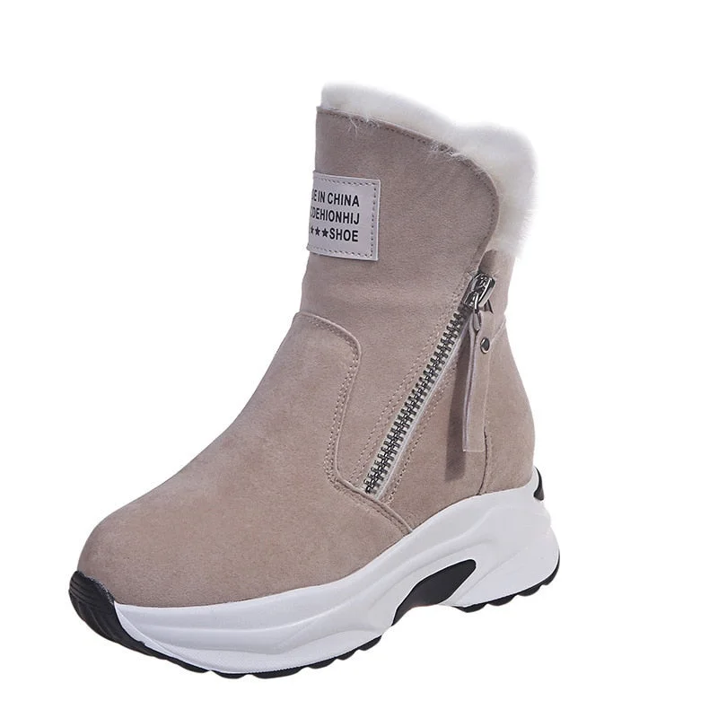 Women's Ankle Boots Winter 2021 Platform Boots Side Zipper Snow Boots Women Increase Shoes Women Warm Plush Booties Botas Mujer
