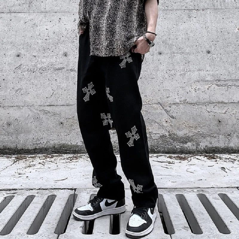 Aonga Jeans For Men Loose Casual Pants Streetwear Jeans Black Jeans Printed Jeans High Jeans Pants Graffiti White Denim Jeans Mens aonga