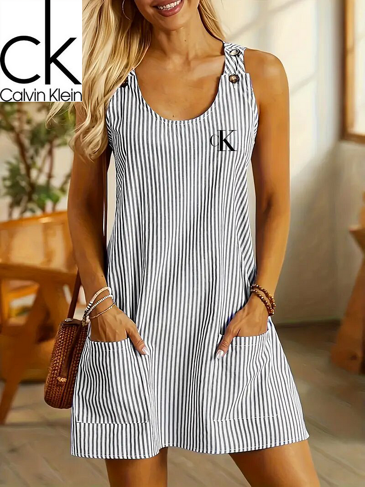 CALVIN KLEIN - NOVÉ PRUHOVANÉ LETNÉ ŠATY S VRECKAMI