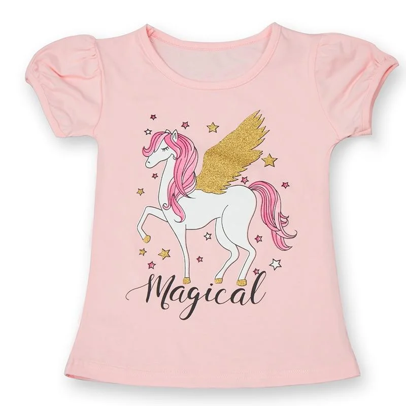 Black White Tees For Girl Boys T-shirts Short Sleeve Summer Clothes Cartoon Unicorn Unisex Tops Girl T shirts 3-8T Kids Clothing
