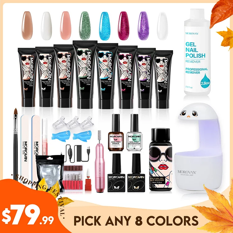 Free Choice 8 From 120+ Colors 30ml Poly Nail Gel with Everything Professional Kit