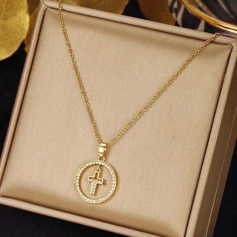 2 Pieces Ethnic Style Cross Stainless Steel Inlay Zircon Pendant Necklace