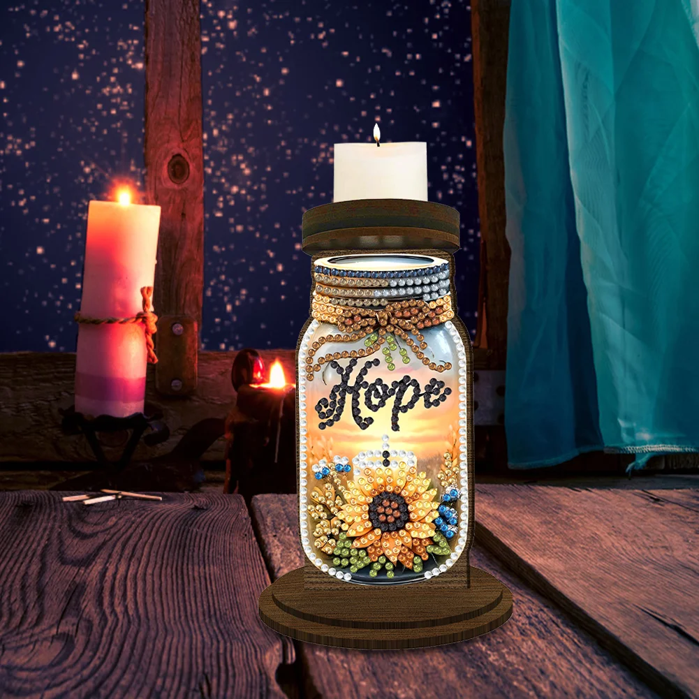 Wooden Hope Candle Bottle 5D DIY Diamond Painting Candle Holder Decor for Adults