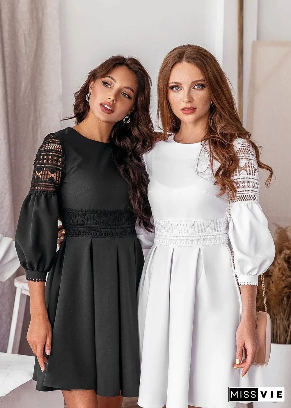 Black & White Lace Boho Mini Dress Oaklynn