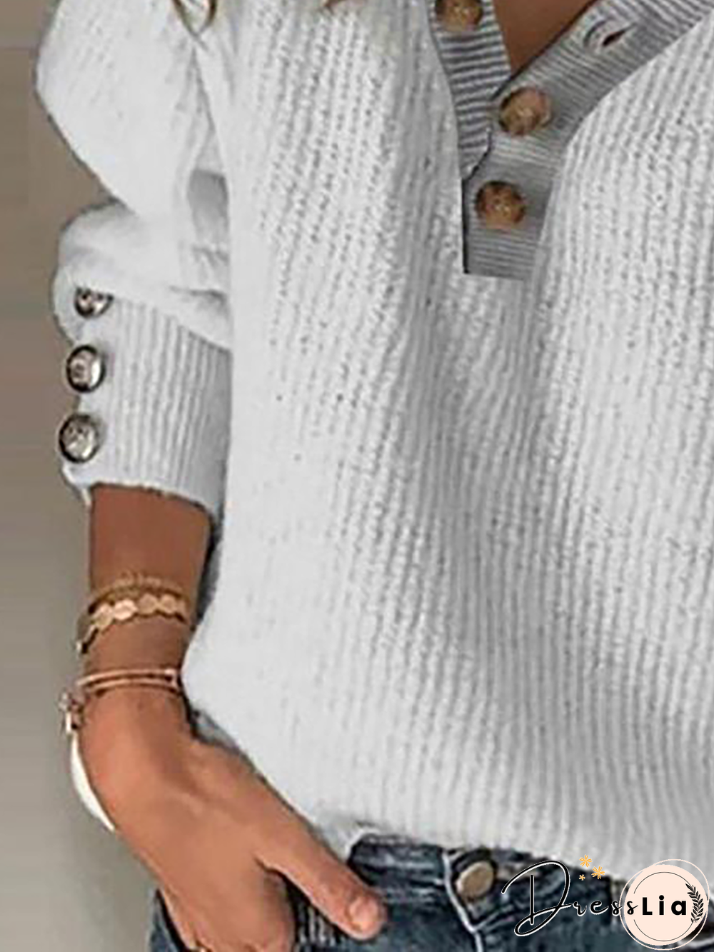 Plus size Plain Knitting V Neck Sweater