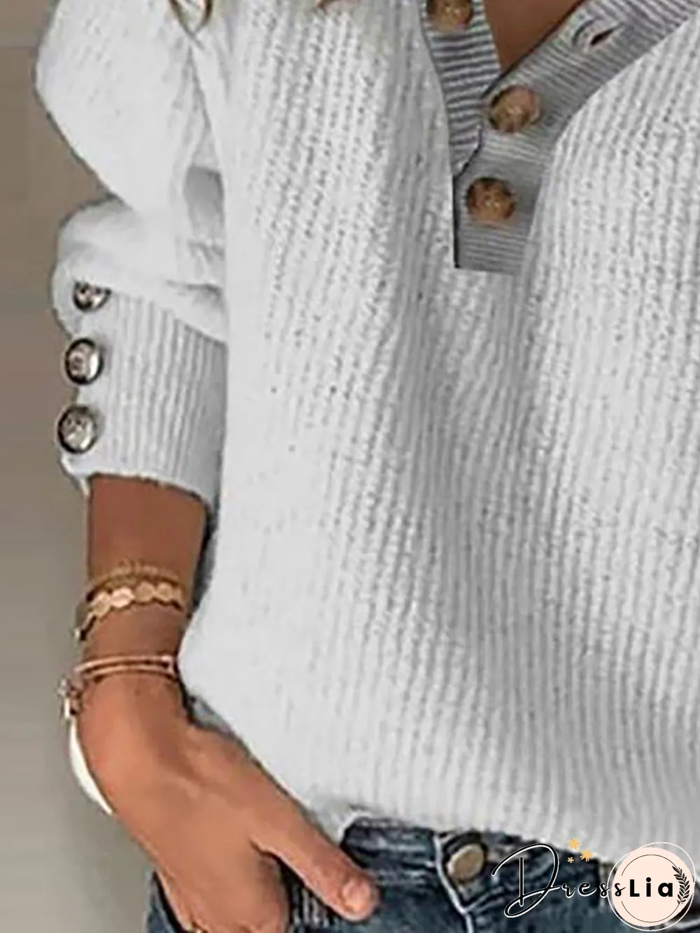 Plus size Plain Knitting V Neck Sweater
