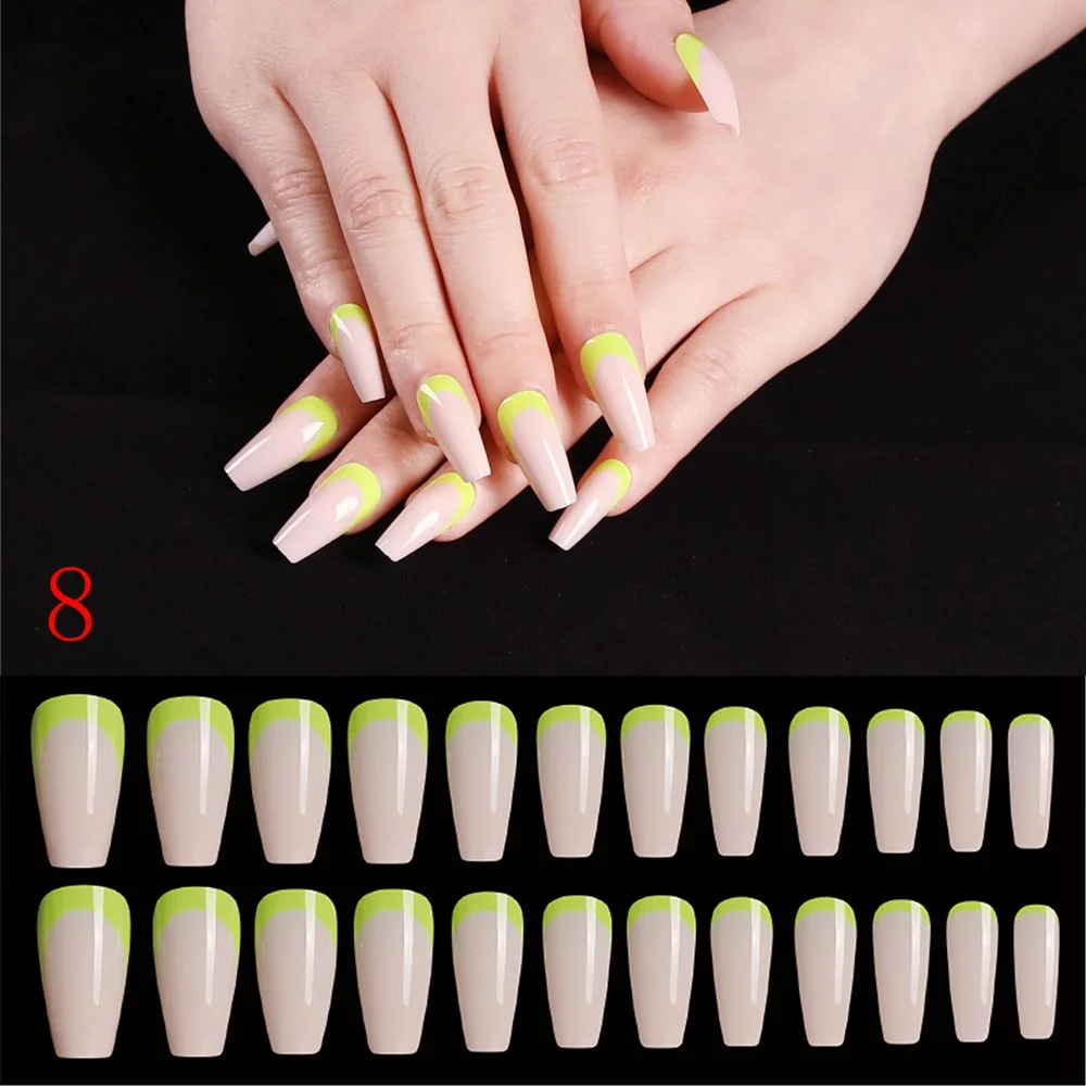24pcs/Set Detachable Long Coffin Fake Nails European Rainbow Ballerina Full Nail Art Tips Colorful Beauty Artificial False Nails-Nail Inspo