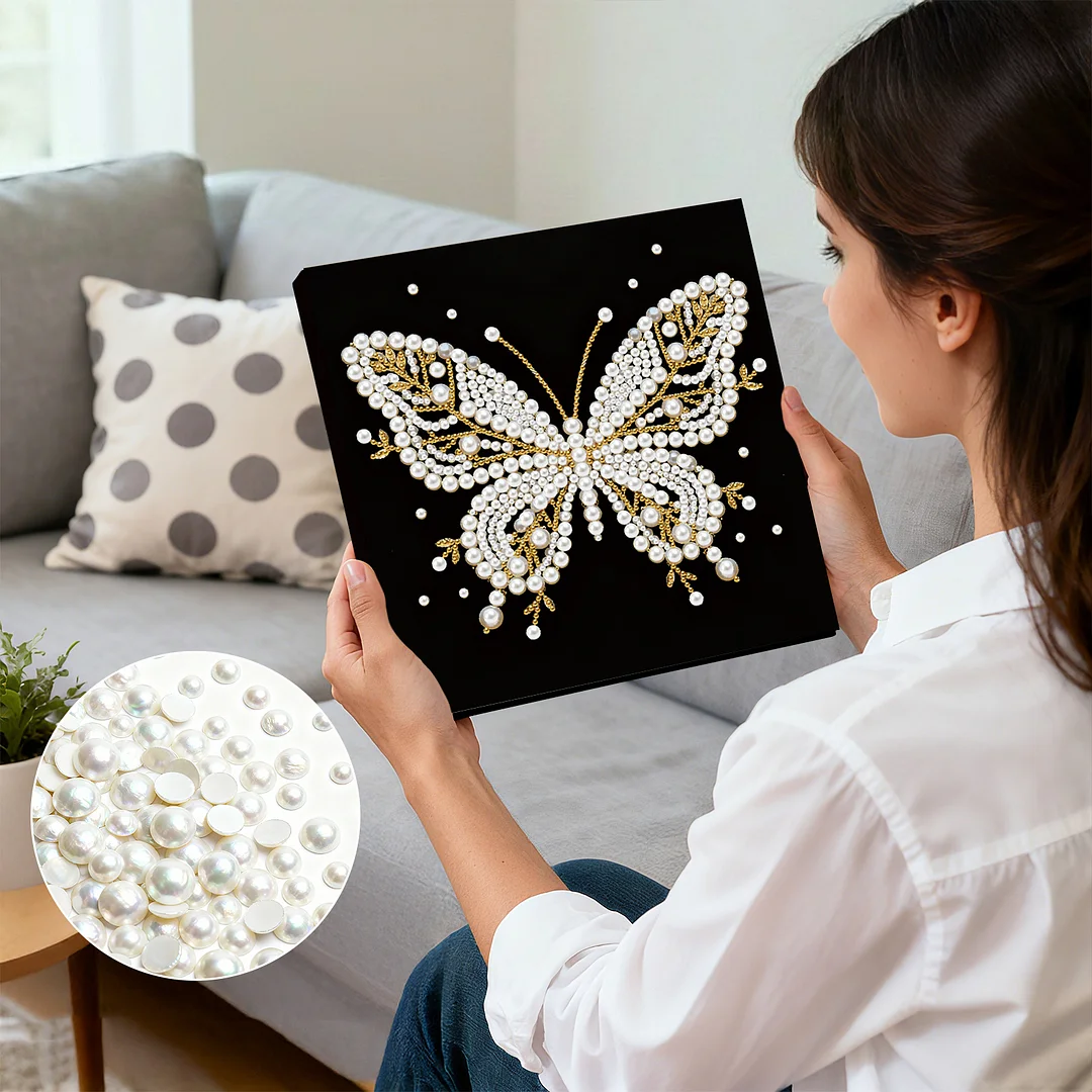 Butterfly DIY Pearl Diamond Painting Kit for Adult Home Decor 25x25cm With Frame
