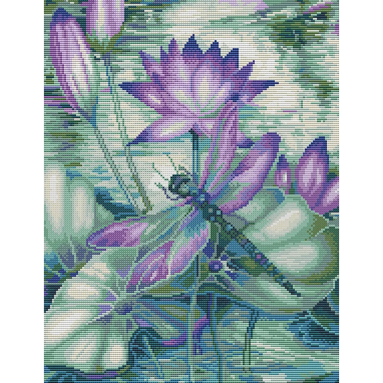 Lotus Dragonfly 11CT Stamped Cross Stitch 50*40CM