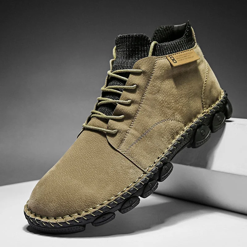 Nine o'clock Street Men's Leather Ankle Boots Stylish Quality Outdoor Shoes for Men Handmade Vintage Casual Flats Lace-up Botas