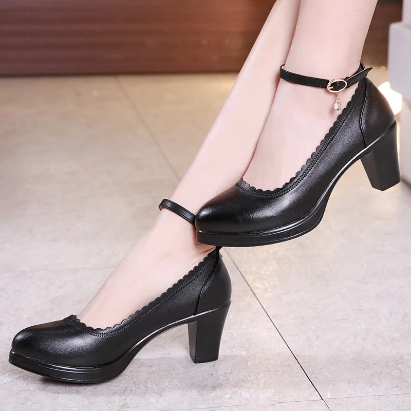 GKTINOO Big Size 33-43 Block Heels Platform Shoes Women Pumps 2022 High Heel Spring Wedding Shoes Ladies Office Leather Shoe