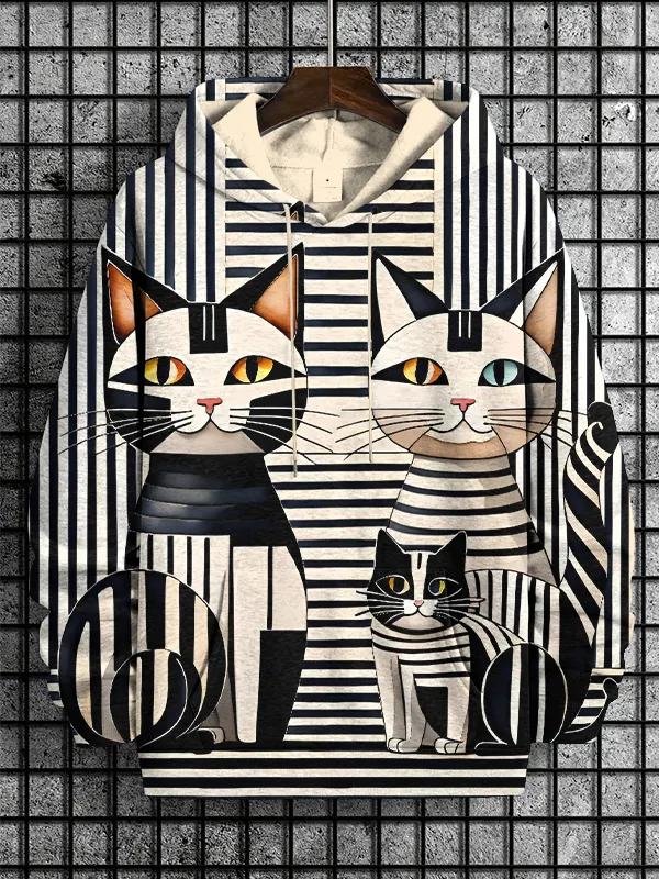 Men's Cat Lines Geometric Abstract Modern Art Print Hooded Sweatshirt