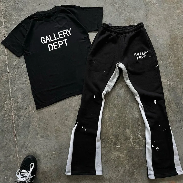Gallery Dept Print Short Sleeved T-Shirt + Flared Pants Two Piece Set