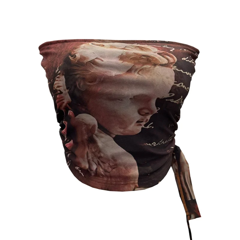 Brownm Explosion Recommended Y2k Hottie Braid Small Sling Belt With Chest Mat Tie Mesh Yarn Tidly Wrapped Bra T-Shirt 1391