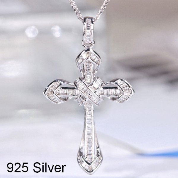 925 Sterling Silver Shining Charm Cross Crystal Necklace Pendant Lady Diamond Necklace Valentine'S Gift Lovers Necklace Anniversary Gift - Shop Trendy Women's Fashion | TeeYours