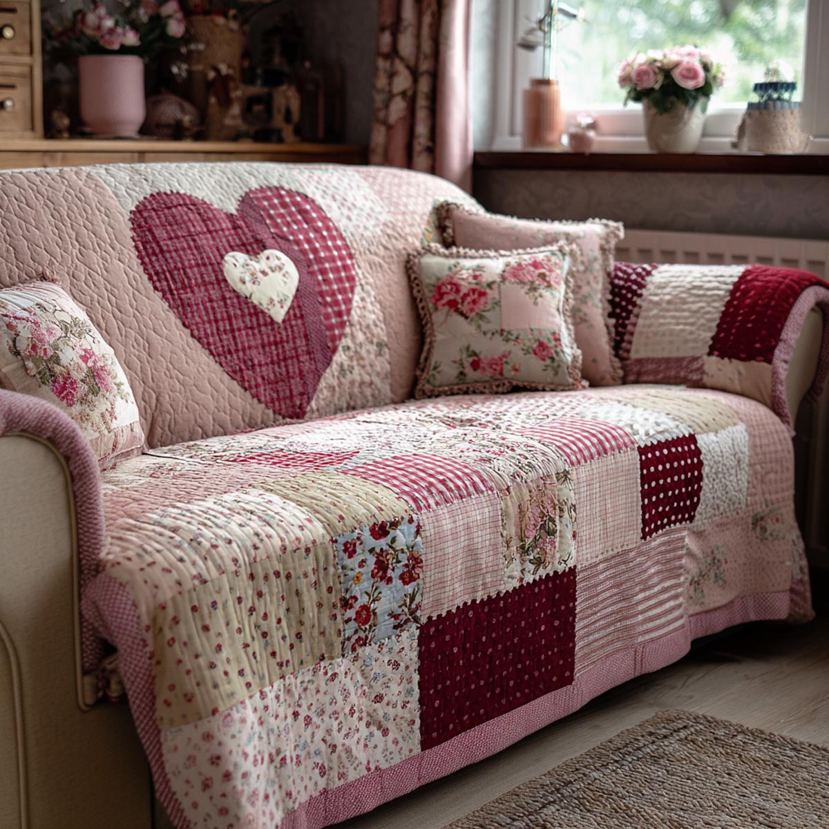 Heart Mosaic Quilted Sofa Cover NCU0DV9141 everthome