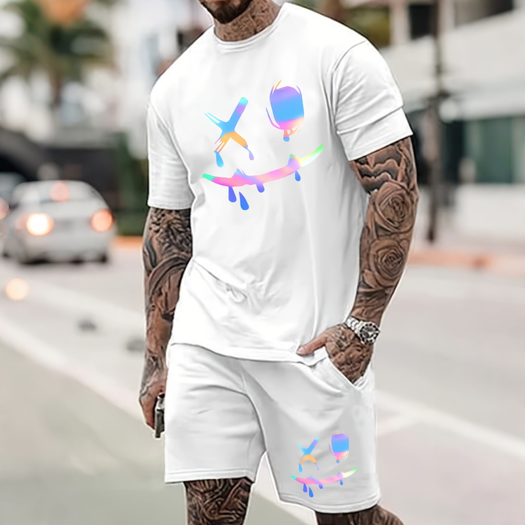 Men's Casual Street Print Sports Shorts Set